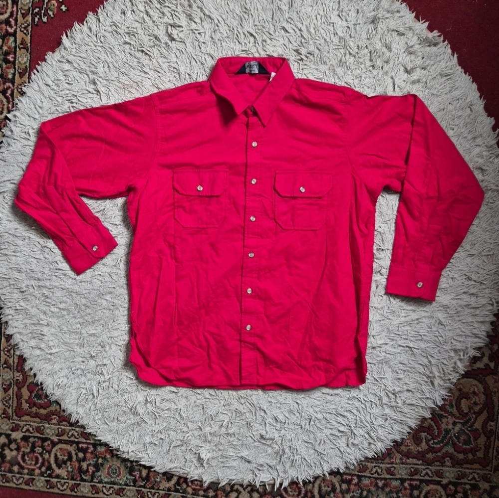 Mens Vintage Woolrich Shirt Button Up Red Felt Like Cotton Size XL Extra Large ✨